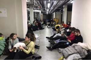 Ukrainian Catholic University students take shelter as air raid sirens sound